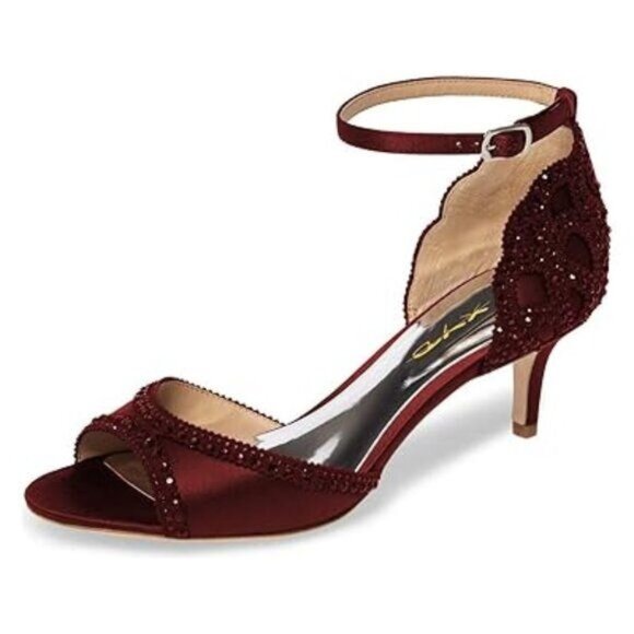 XYD Women's Sandals, Chic Peep Toe, D'Orsay Kitten Low Heels, Rhinestone Studs, - Picture 1 of 8